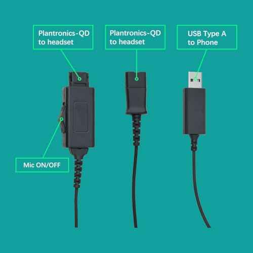 daily headset Y-Splitter Adapter Y-Training Cable with Mic Switch Compatible with Plantronics QD, Other End USB Type A Plug 8 FT