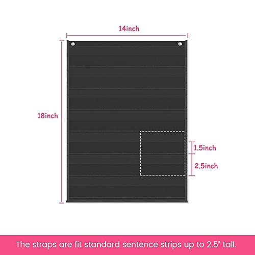 Auchq Magnetic Pocket Chart with 7 Front & 1 Back Pocket, Black Classroom Organizer