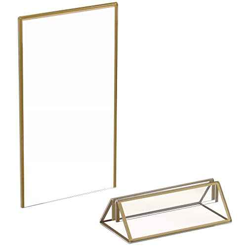 Acrylic Gold Sign Holder,Wedding Table Numbers Picture Frames, Double Sided Menu Holders Picture Frames for Restaurants, Home, Photo Frames, Store (5" x 7"- 24 Pack)