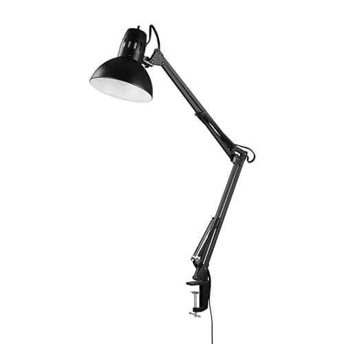Globe Electric 56963 31.5" Multi-Joint Desk Lamp with Metal Clamp, Black, On/Off Rotary Switch on Shade, Partially Adjustable Swing Arm, Home Essentials, Reading Light, Office D?cor