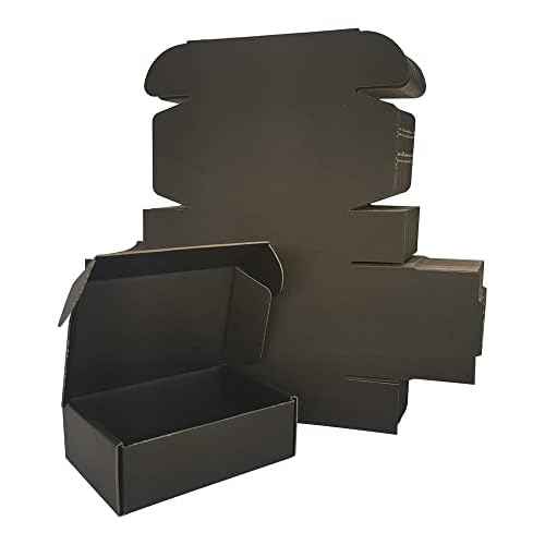 50 Pack 6x4x2'' Small Shipping Boxes, Black Corrugated Cardboard Literature Mailers, Mailing Packaging Supplies for Small Business (BK642-50)