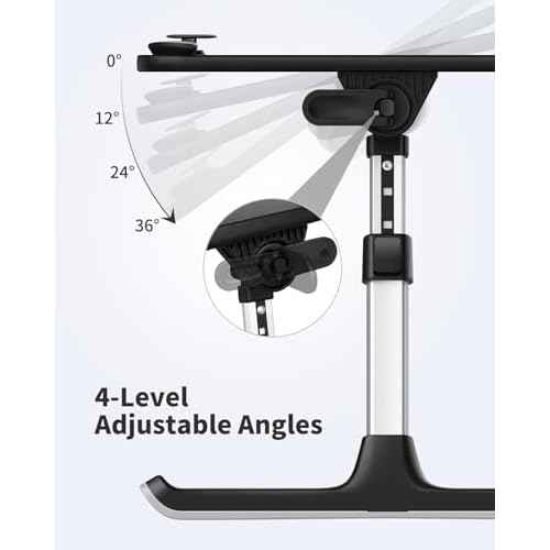 SAIJI Height & Angle Adjustable Laptop Stand for Bed, Lap Desk Bed Tray Table, Light Weight Foldable Portable Laptop Table for Couch Sofa Chair Floor Desk for Adults, Kids (Black)