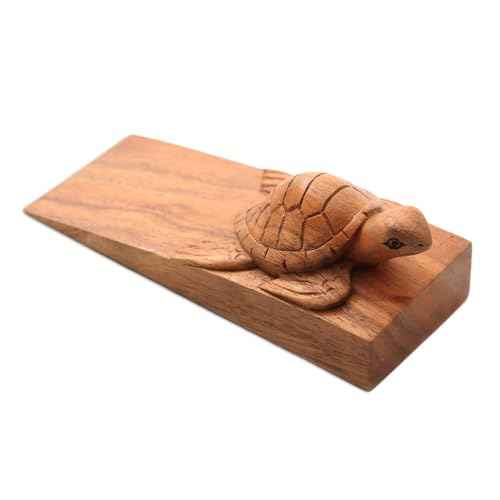 NOVICA Handmade Wood Baby Turtle Door Stopper, Brown, 'Baby Turtle'
