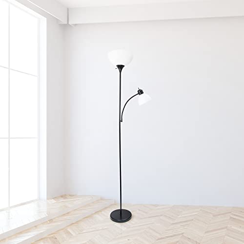 Simple Designs LF2000-BLK-2PK 2 Light Mother Daughter Floor Lamp with Reading Light, 2 Pk Black, 71.5"