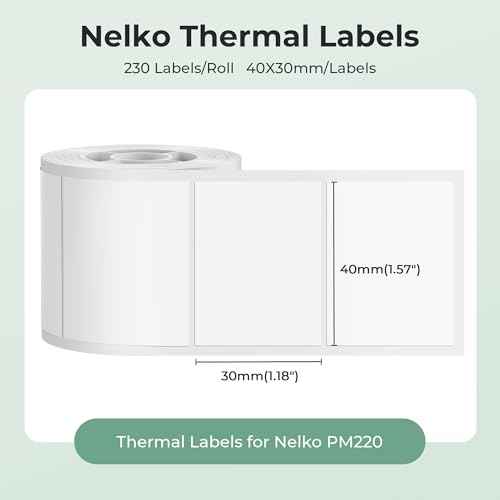 Thermal Labels for Nelko PM220 Label Maker, 1.57'' x 1.18'' (40x30mm) Thermal Sticker Label, Waterproof, Multi-Purpose Label Tape, 6 Roll of 230 Self-Adhesive Thermal Paper (White)