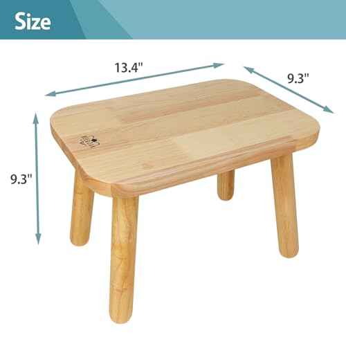 BEE&OAK 13.4 Inch Heavy Duty Wooden Step Stools for Adults - Non Slip, 300 LBS Capacity, Easy Assembly - Ideal Step Stool for High Beds, Kitchen, Bathroom, Office, Garden (Natural)