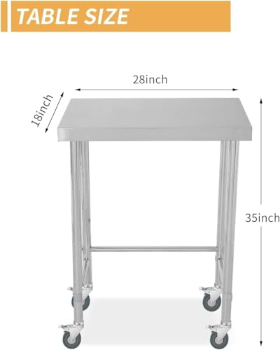 GlowSol 28''W x 18''L Stainless Steel NSF Prep Table with Locking Casters - Open Base