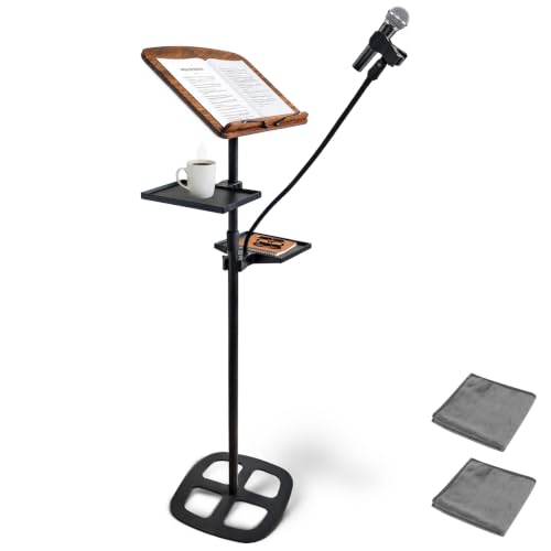 Vexong Podium Stand with Adjustable Height, 19.7–67in, Tilting Desk, 2 Storage Trays, Microphone Holder