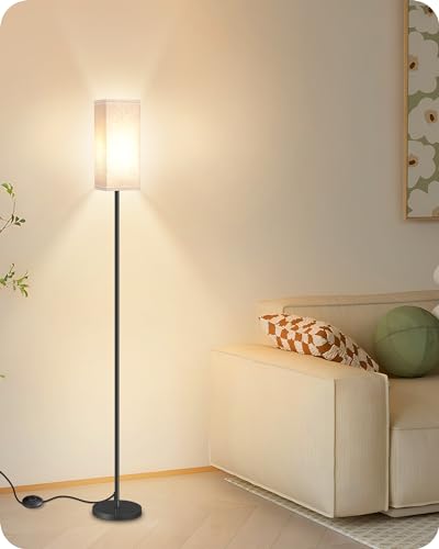 Beige & Black Modern Floor Lamp 64.6" with Foot Switch - Minimalist Standing Light for Living Room & Bedroom