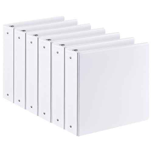 2-inch 3 Ring Binder with 2 Interior Pockets, Heavy Duty 2" Round Ring Binder Holds 450 Sheets of US Letter Size 8.5'' x 11'' Paper for Office/Home/School (White,6-Pack)