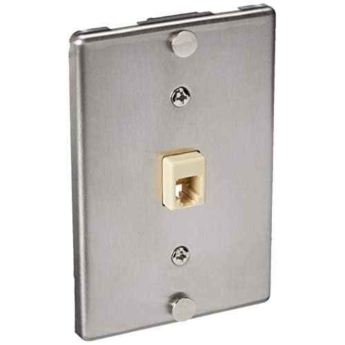 Leviton Telephone Wall Phone Wallplate Surface Mount Jack, 1 Modular 6P4C Jack, Screw-Down Connection, Stainless Steel, C0256-SS
