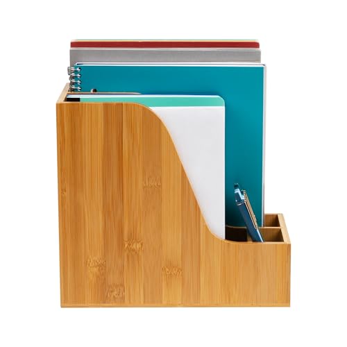 Mind Reader Vertical File Storage, Desktop Organizer, Magazine Holder, Office, Bamboo, 6" L x 11" W x 10" H, Brown