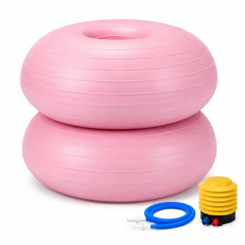 CHMKMPZG 2 Pack Inflatable Yoga Ball Chair 17.3" Donut Pink Non-Slip Stability Seating