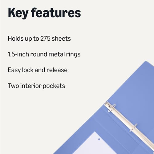 Amazon Basics 3-Ring Binder 1.5 Inch, Holds 275 Sheets, Assorted Colors, 4-Pack