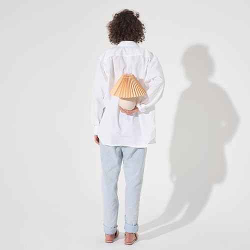 Brightech Serena LED Table Lamp - Modern Ceramic Lamp with Pleated Shade for Bedside, Nightstand, Desk - Cozy Night Light with Soft White Light for Living Room, Bedroom - Peach