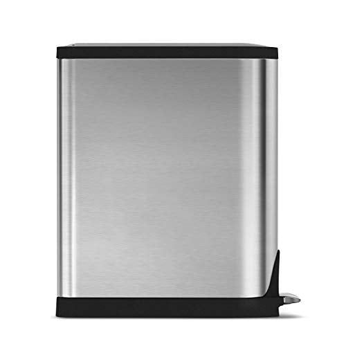 simplehuman 40L Dual Compartment Butterfly Lid Kitchen Recycling Trash Can, Brushed Stainless Steel