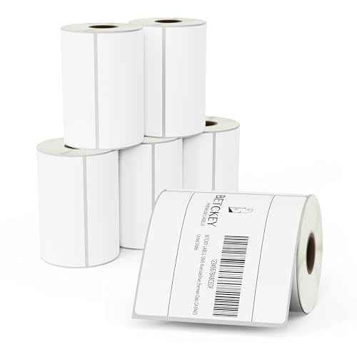 BETCKEY - 4" x 4" (102 mm x 102 mm) Shipping & Large Square Removable Film Label - Durable Waterproof - Compatible with Zebra & Rollo Label Printer [6 Rolls, 2100 Labels]