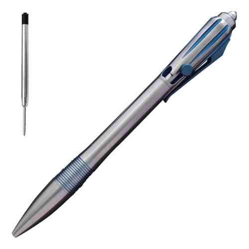 Cool Hand 5.91'' Titanium Alloy Bolt Action Pens, Ballpoint Ink Refillable, Office Business Writing Pens, Deep Pocket Clip,with a Refill, Blue