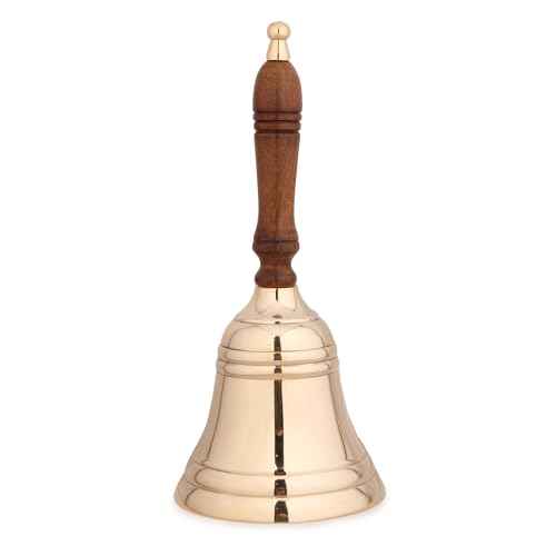 Premium Solid Brass Service Bell Large Handheld Loud Call Bell for Church School Restaurant Hotel Events Holidays Brass Finish 1 Piece 9 Inch by 4 Inch
