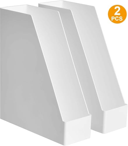 Amazon Basics White Plastic Desk Organizer - 2 Pack Magazine Racks for Office & Home