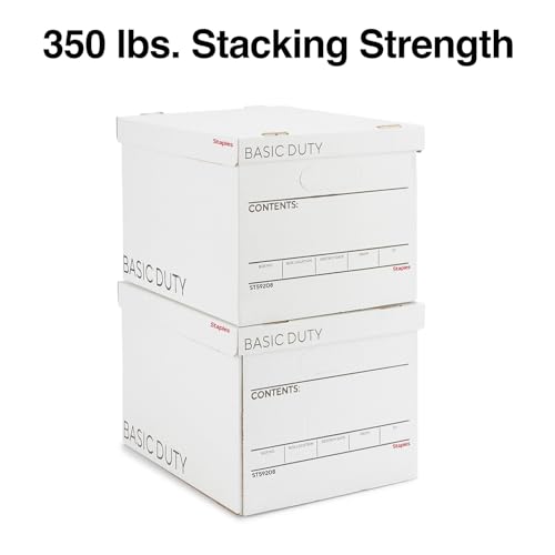 Staples Corrugated File Box 10 Pack Lift-Off Lid Letter & Legal Size White/Black