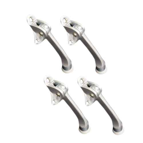 QCAA Heavy Duty Kickdown Door Stopper, 4", Zinc Die Cast, Satin Chrome, 4 Pack, Made in Taiwan