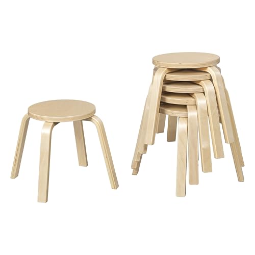 ECR4Kids Bentwood Stackable Stools 12in Seat Height - Natural, 6-Piece