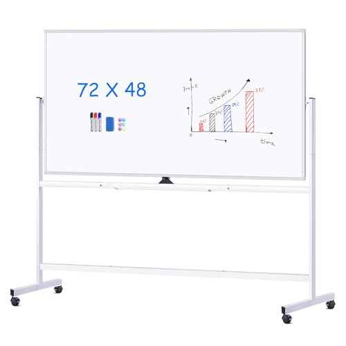 maxtek Rolling Whiteboard 72x48, Large Double-Sided White Board Dry Erase on Wheels, Giant Magnetic White Board Standing for Office, School, Home Office, Homeschool (Sliver)