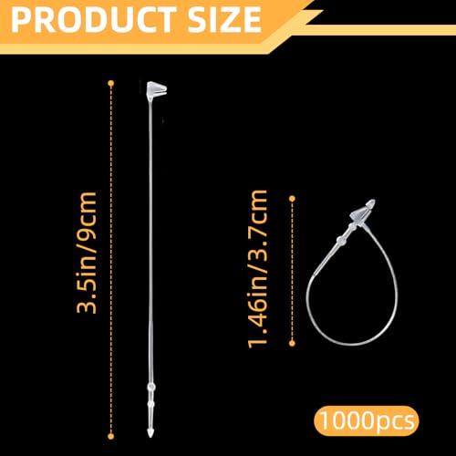 ZNBSIXP 1000 Pcs 3-Inch Clear Hang Tag Fasteners, Snap Lock Plastic Security Loop for Retail Clothing & Accessories