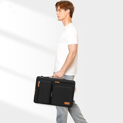 MOSISO 15.6 Inch Black Laptop Shoulder Bag with 360° Protection & Multiple Pockets