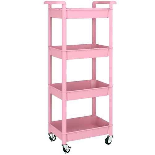 MIOCASA Utility Rolling Cart with Detachable Tray Top, 4-Tier Kitchen Storage Organization, Art Cart with Wheels for Office, Classroom, Livingroom, Kitchen, Bathroom
