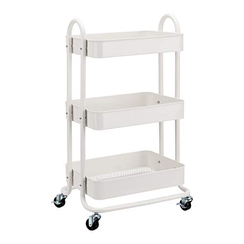 White 3-Tier Rolling Utility Cart with Lockable Wheels - Multi-Purpose Storage Organizer