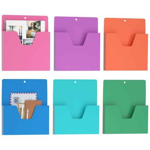 MFTEK Magnetic File Holder 6 Pockets Paper Holder, Hanging File Organizer Office Supplies Storage for Cabinets, Whiteboard, Magnetic Mail Letter Folder Storage for Refrigerator (Light Color-Mix)