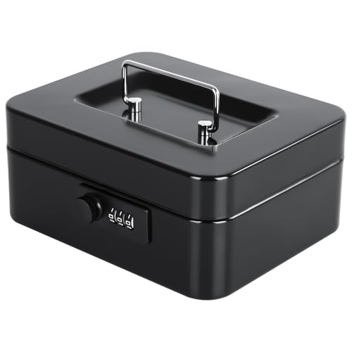 KYODOLED Medium Black Cash Box with Combination Lock & Removable Tray