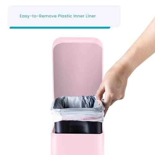 Home Zone Living 1.3 Gallon Small Bathroom Trash Can with Lid and Step Pedal, Stainless Steel Wastebasket with Slim Design for Home and Office, Matte Pink, 5 Liters