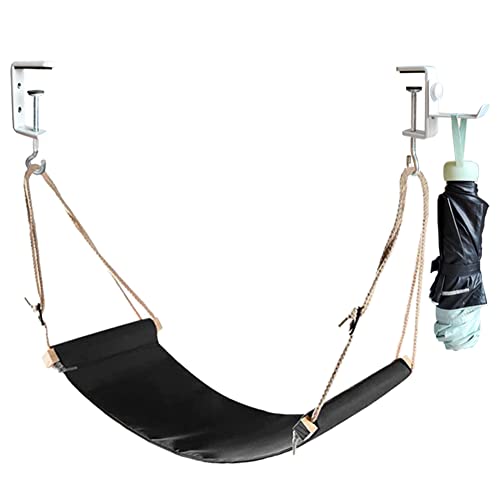 Auoinge DMcore Canvas Foot Rest Hammock with Adjustable Rope, Under-Desk Mini Foot Stool (Black)