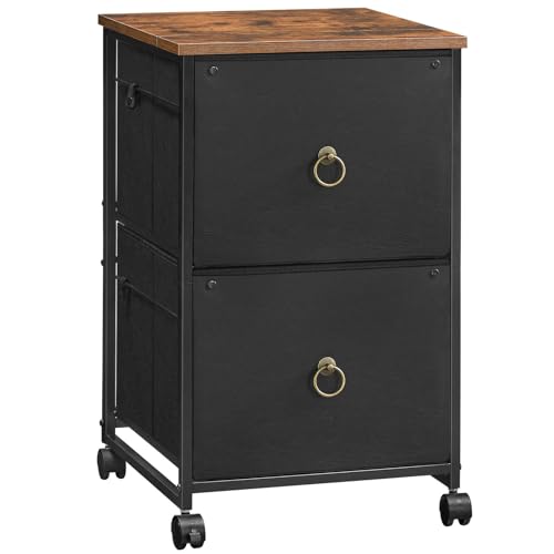 HOOBRO 2-Drawer Mobile File Cabinet Black & Rustic Brown BFK20WJ01 – Rolling Printer Stand