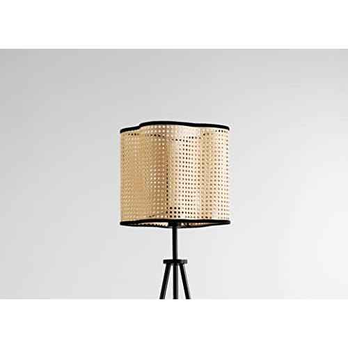 Gal - Mid Century Bohemian Tripod Floor with PVC Rattan Shade and Boho Velvet Rim for Bed Dining, Kitchen, Living Room, Beige