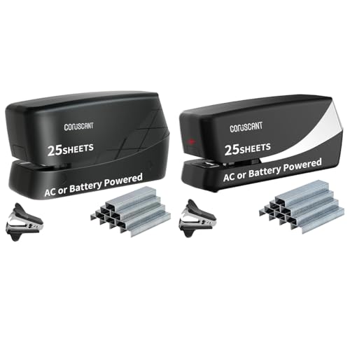 Coruscant Electric Stapler – 25-Sheet capacity, 24/6 & 26/6 sizes, AC or Battery