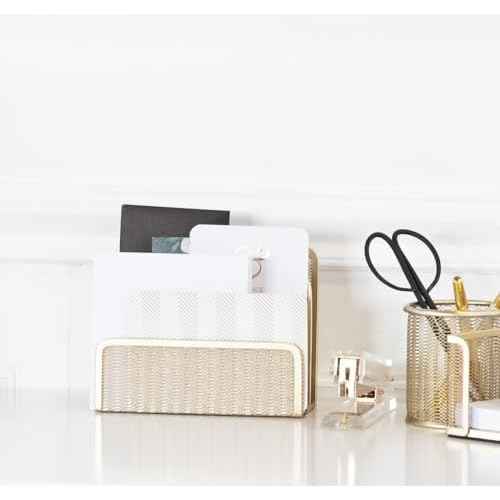 BLU MONACO Gold Mail Organizer for Desk - Mail Holder Countertop - Gold Metal Mesh Letter Sorter & Envelope Holder