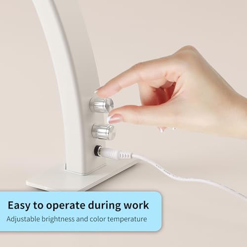 Half Moon Nail Light for Desk with Knob,29 Inches 50W, 180-Degree Illumination, 3 Color Temperature Adjustable & Dimmable for Beauty Salon Eyelash Desk Lamp, Manicure Nail Art Fill Light (White)