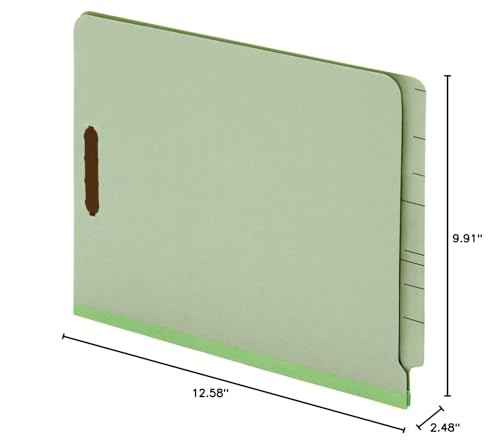 Globe-Weis/Pendaflex End Tab Pressboard Fastener Folders, Letter Size, 2-Inch Expansion, Embedded Fasteners, Light Green, 25-Count (44715)