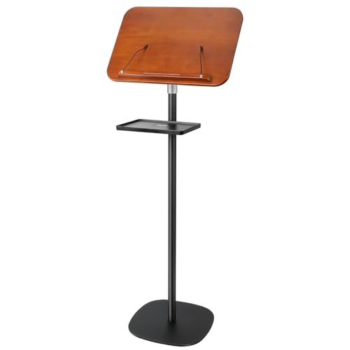 Adjustable Lectern Podium Stand with Wooden Panel and Storage Tray
