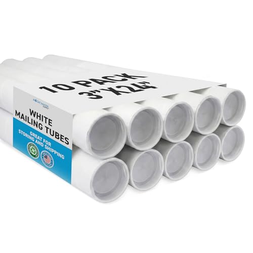 MagicWater Supply 10 Pack Mailing Tubes 3in x 24in White with End Caps