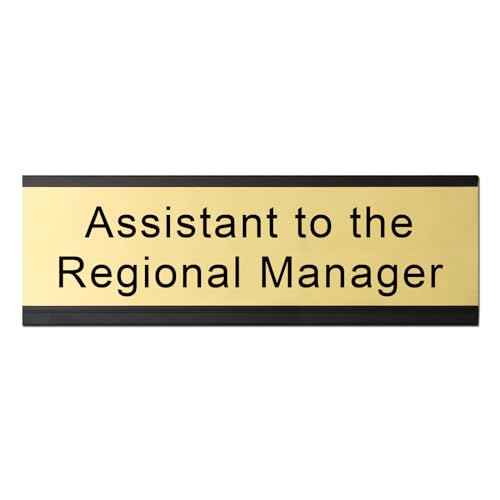 Assistant to The Regional Manager Desk Plate, 2 x 8 inch Novelty Name Plate, Gold Name Plate with Black Aluminum Desk Holder