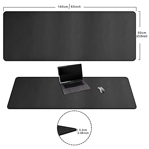 Cacoy 63" x 24" Leather Desk Mat, Desk Matt for Desktop, XXXL Large Gaming Computer Mouse Pad, Keyboard Mouse Mat, PU Leather Desk Pad Blotter, Waterproof Desk Cover Protector for Office & Home, Black