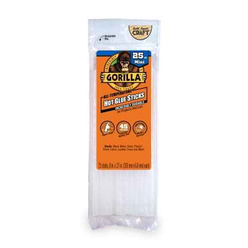 Gorilla Hot Glue Sticks, Clear Glue, Mini Size 8" Long x 0.27" Diameter, 25 Count (Pack of 4) - Safe for All Temperatures with Extended Working Time