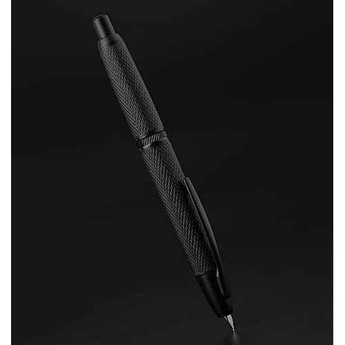 Majohn A1 Retractable Fountain Pen Extra Fine Nib with Box, Black Grid Press Pen with Converter for Writing (With Clip Version)