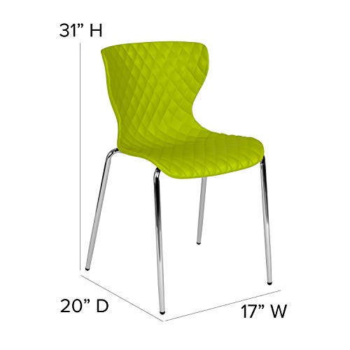 Emma + Oliver Citrus Green Plastic Stack Chair - Contemporary Diamond Quilt, Ergonomic 17W x 20D x 31H