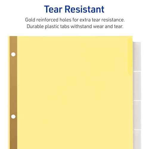 Avery Insertable Dividers for 3 Ring Binder, 5-Tab Sets, Clear Big Tabs, Buff Paper with Gold-Reinforced Holes, 48 Sets Total, Great for Organizing Reports, Projects, and More (48 Packs of 11110)